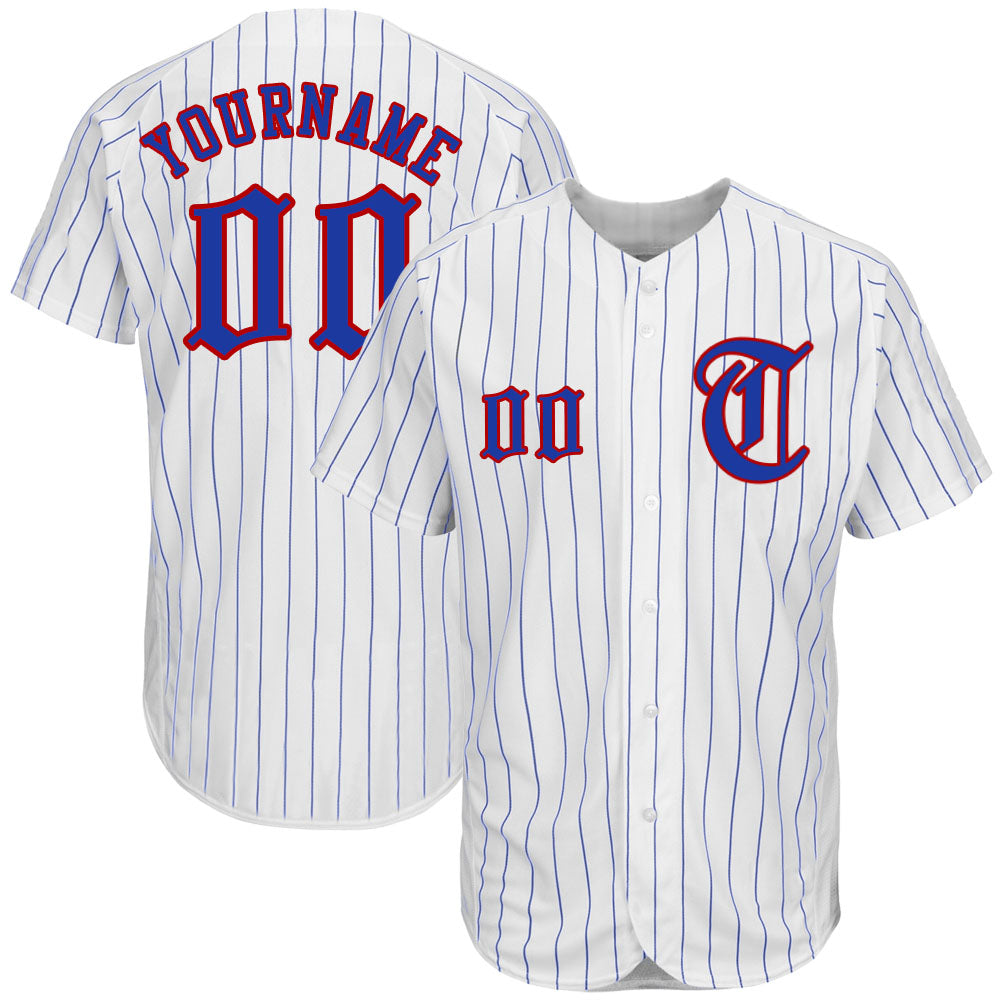 Custom White Royal Pinstripe Royal-Red Authentic Baseball Jersey - Main View