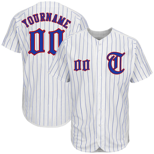 Custom White Royal Pinstripe Royal-Red Authentic Baseball Jersey - Main View