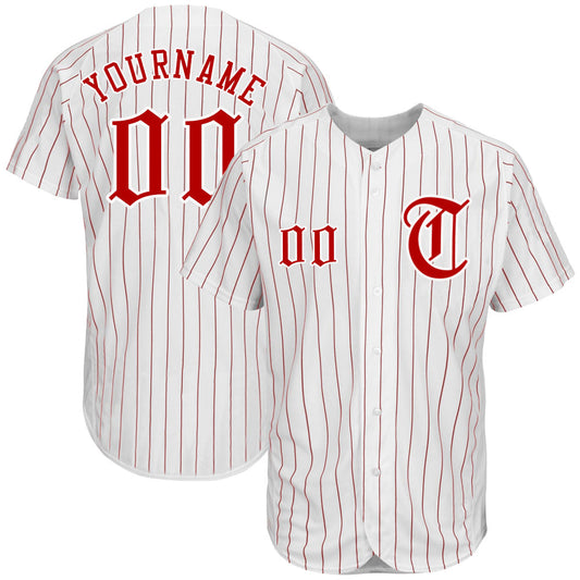 Custom White Red Pinstripe Red-White Authentic Baseball Jersey - Main View