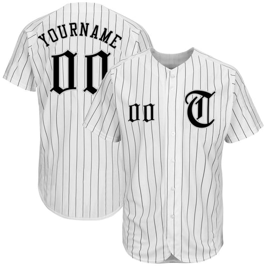 Custom White Black Pinstripe Black-Gray Authentic Baseball Jersey - Main View