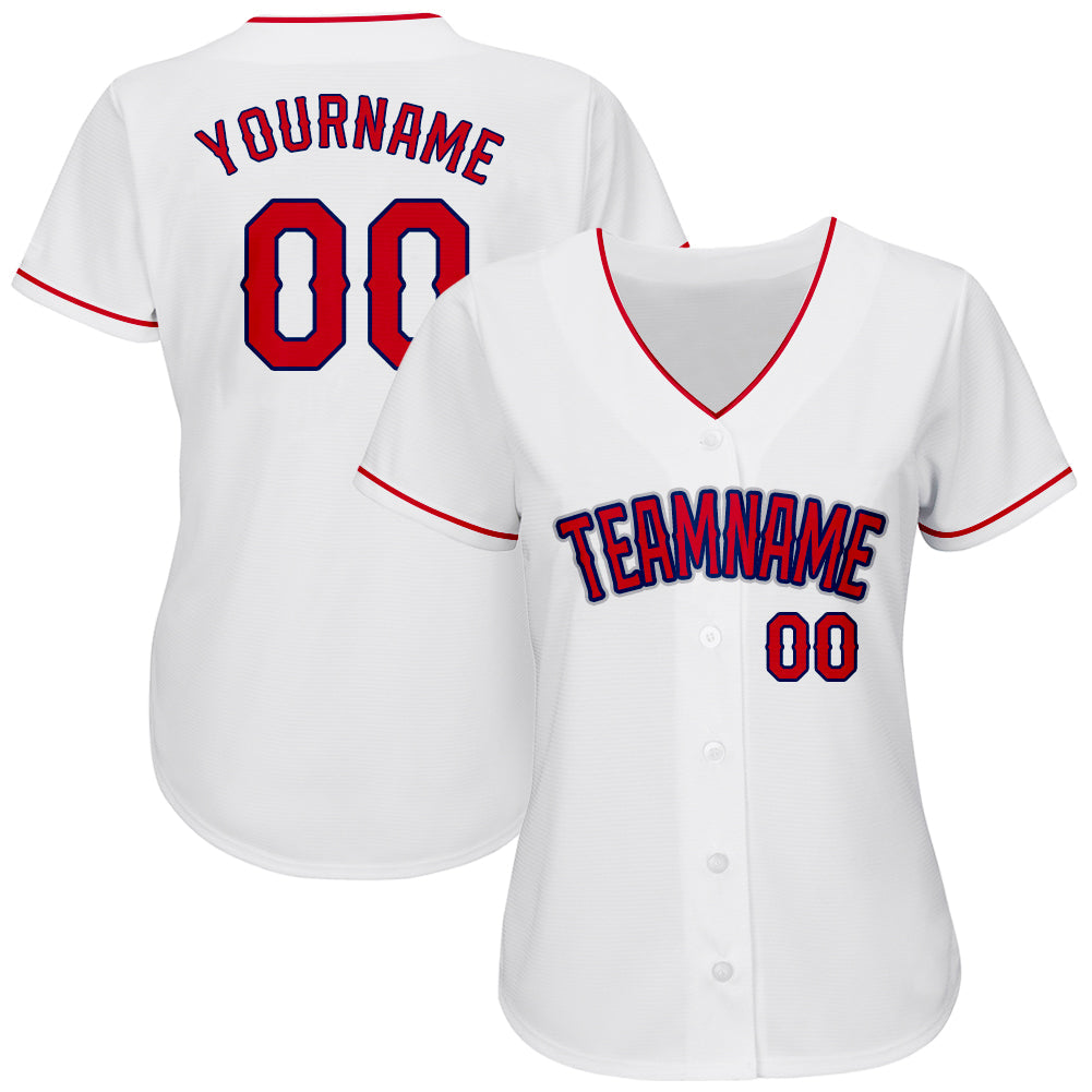Custom White Red-Navy Authentic Baseball Jersey view 2