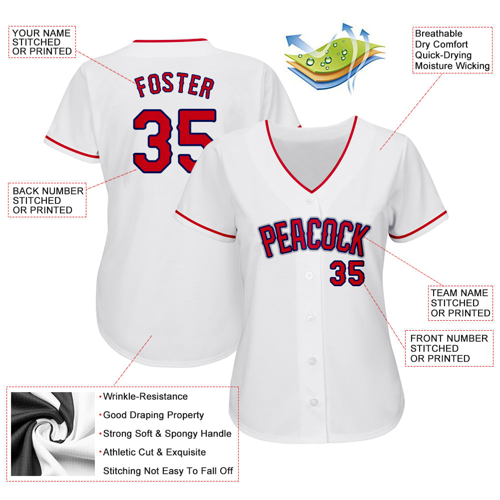 Custom White Red-Navy Authentic Baseball Jersey view 3