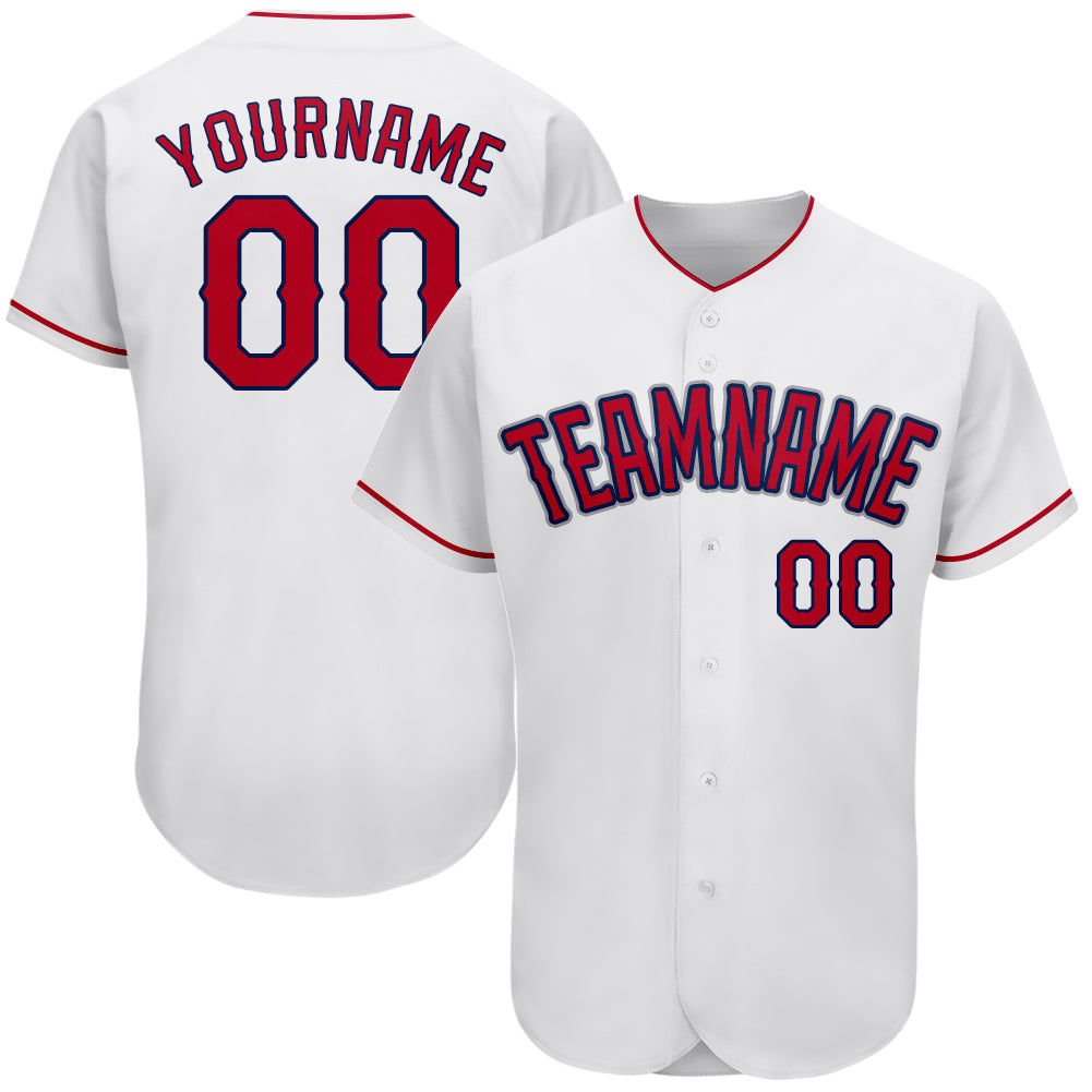 Custom White Red-Navy Authentic Baseball Jersey - Main View
