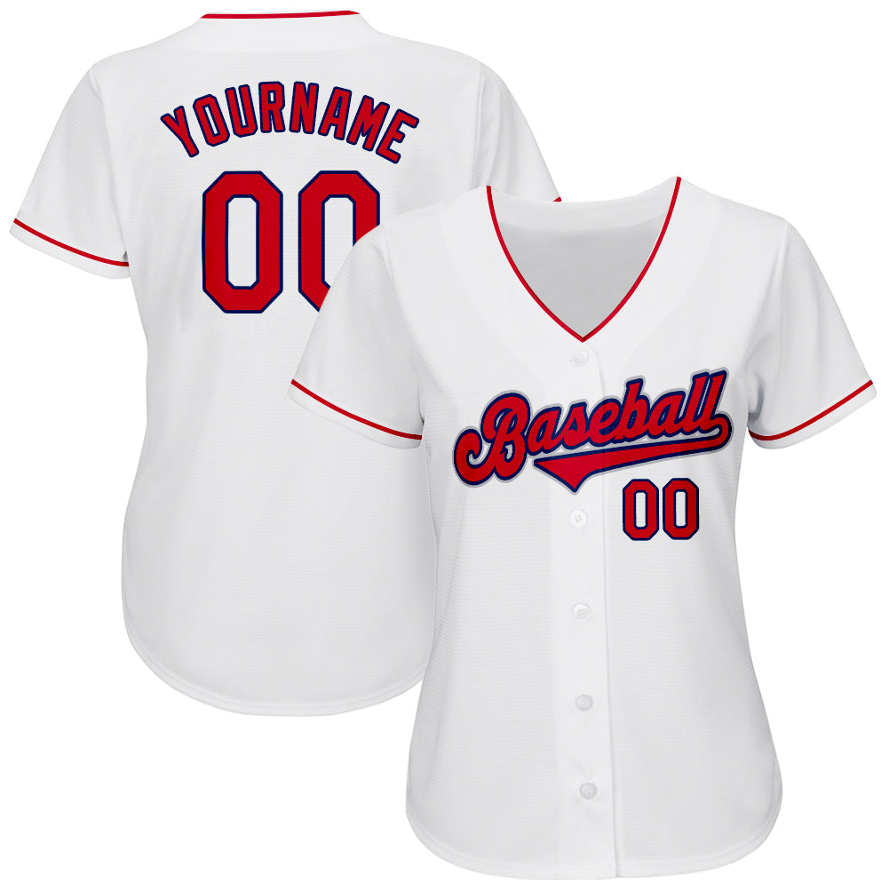 Custom White Red-Navy Authentic Baseball Jersey view 2