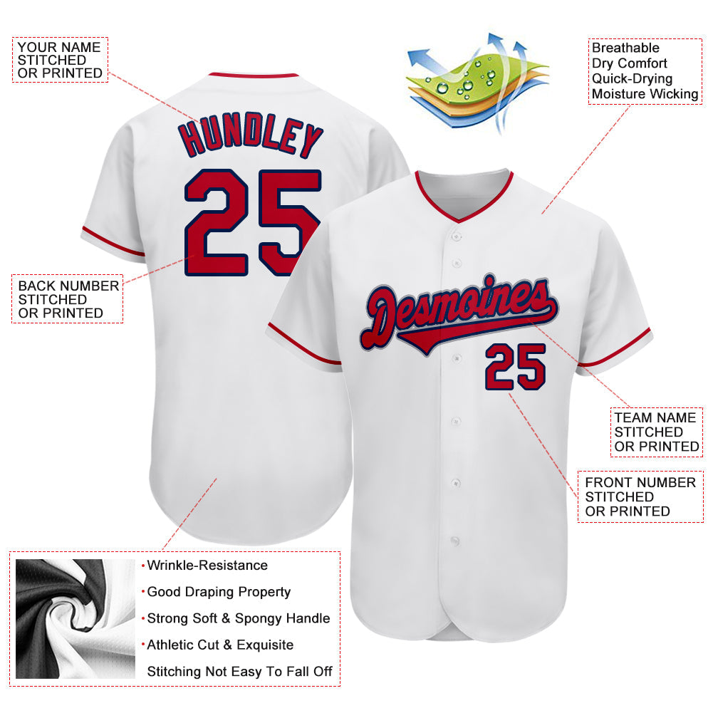 Custom White Red-Navy Authentic Baseball Jersey view 3