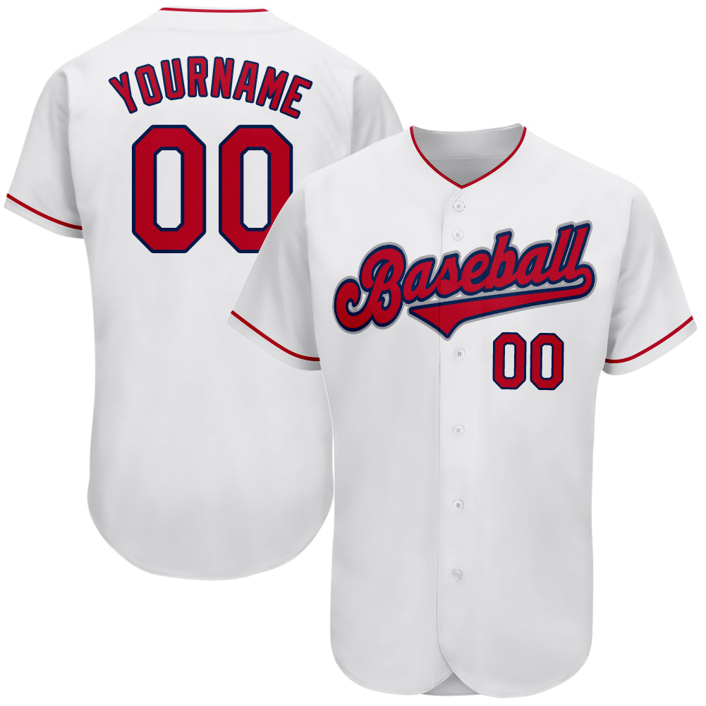 Custom White Red-Navy Authentic Baseball Jersey - Main View