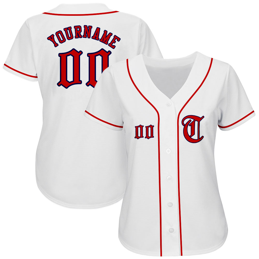 Custom White Red-Navy Authentic Baseball Jersey view 2