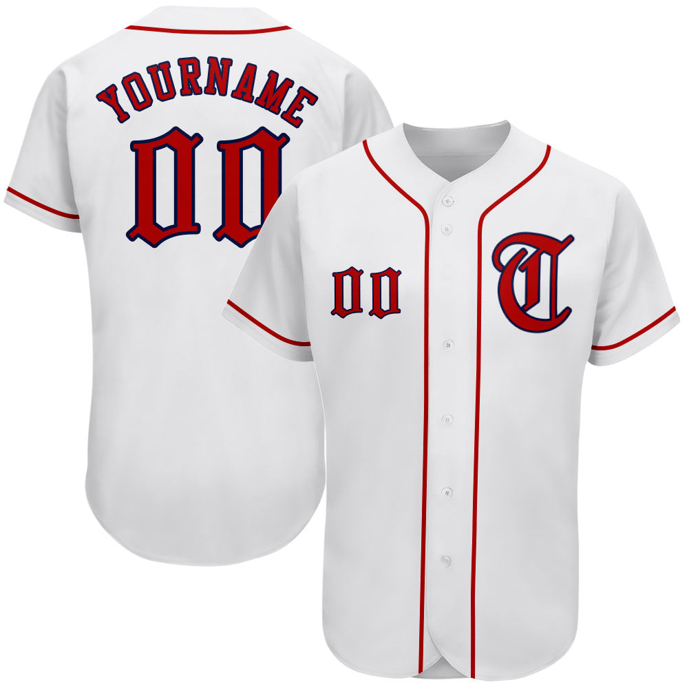 Custom White Red-Navy Authentic Baseball Jersey - Main View
