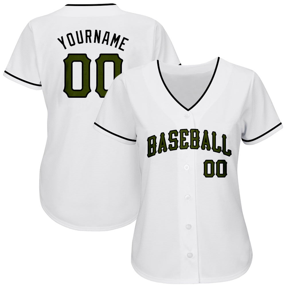 Custom White Olive-Black Authentic Memorial Day Baseball Jersey view 2