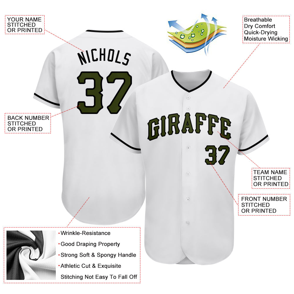 Custom White Olive-Black Authentic Memorial Day Baseball Jersey view 3