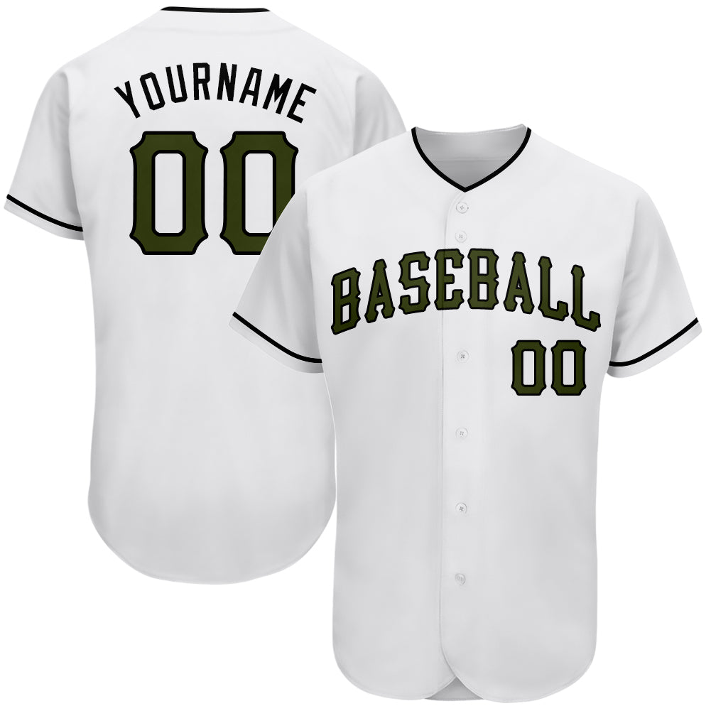 Custom White Olive-Black Authentic Memorial Day Baseball Jersey - Main View