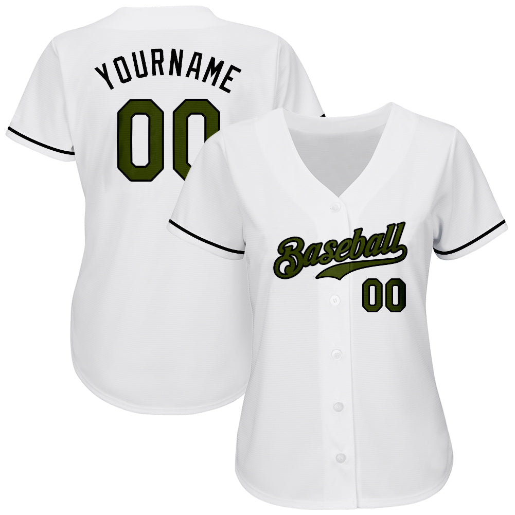 Custom White Olive-Black Authentic Memorial Day Baseball Jersey view 2