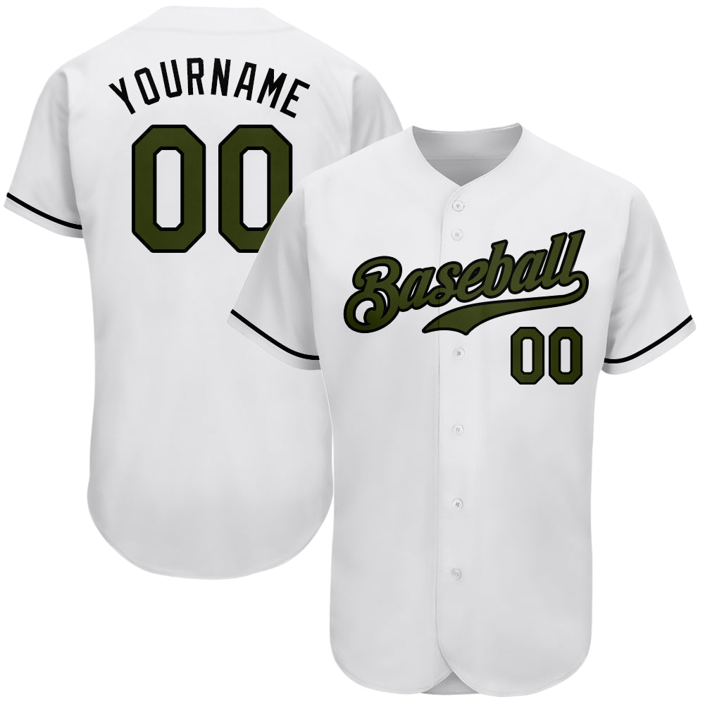 Custom White Olive-Black Authentic Memorial Day Baseball Jersey - Main View