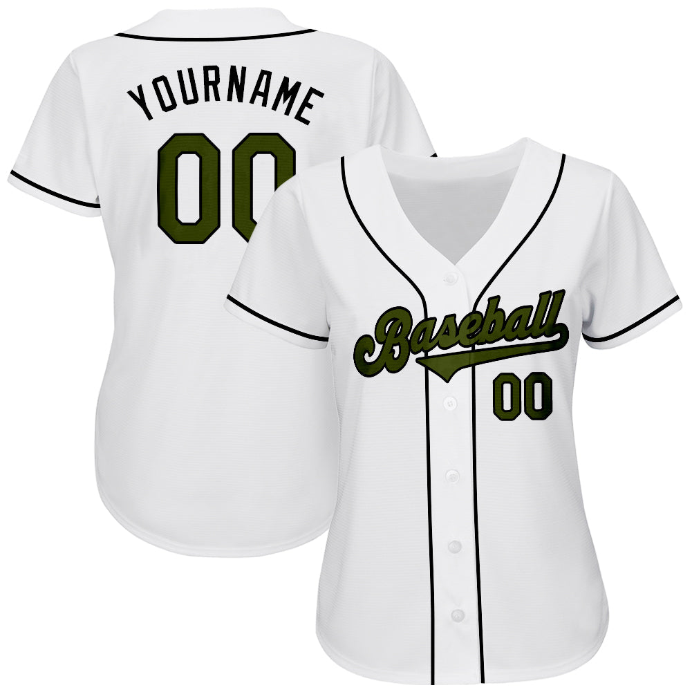 Custom White Olive-Black Authentic Memorial Day Baseball Jersey view 2