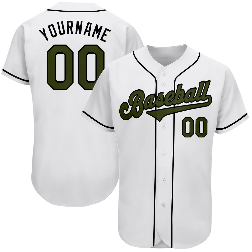Custom White Olive-Black Authentic Memorial Day Baseball Jersey - Main View