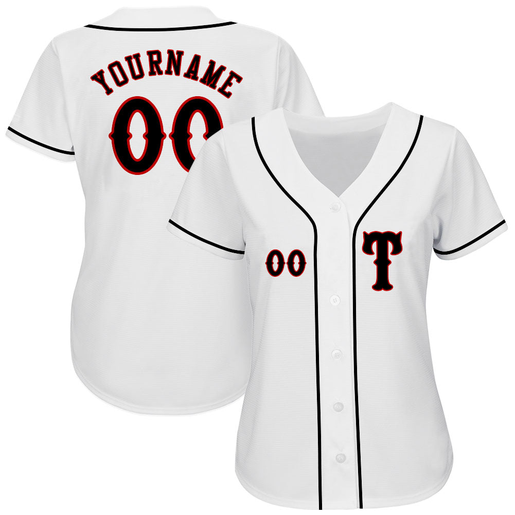Custom White Black-Red Authentic Baseball Jersey view 2
