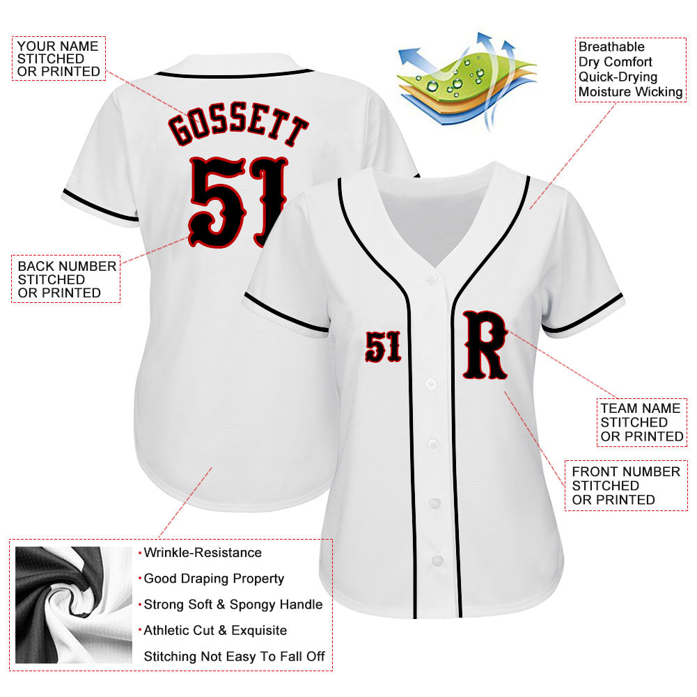 Custom White Black-Red Authentic Baseball Jersey view 3