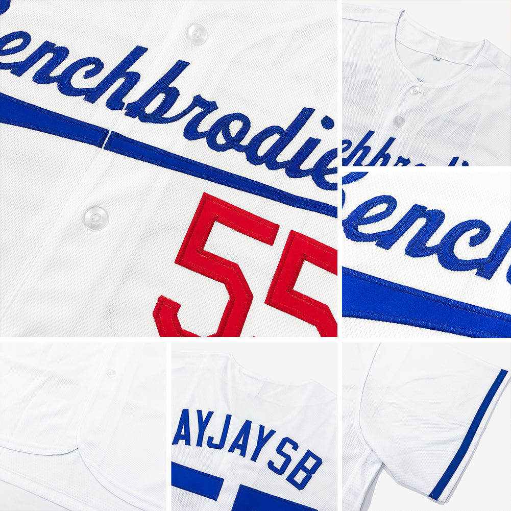 Custom White Black-Red Authentic Baseball Jersey view 6
