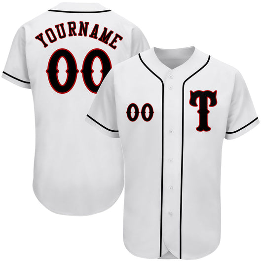 Custom White Black-Red Authentic Baseball Jersey - Main View