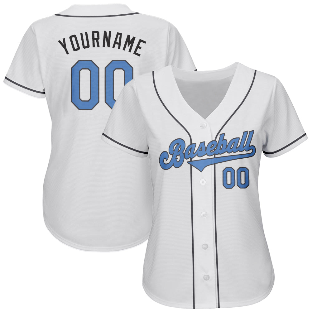 Custom White Light Blue-Steel Gray Authentic Father's Day Baseball Jersey view 3