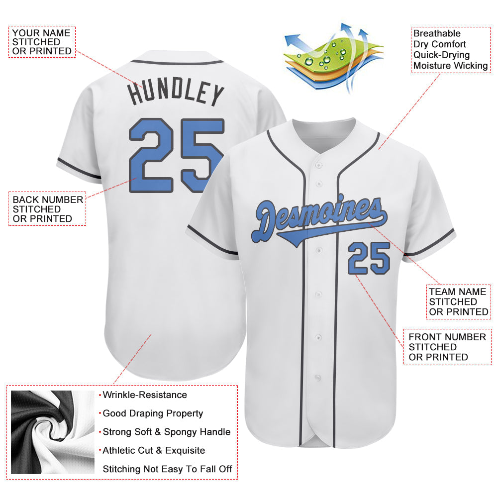 Custom White Light Blue-Steel Gray Authentic Father's Day Baseball Jersey view 4