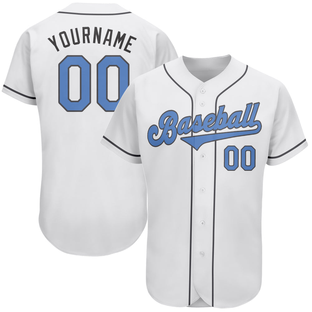 Custom White Light Blue-Steel Gray Authentic Father's Day Baseball Jersey - Main View