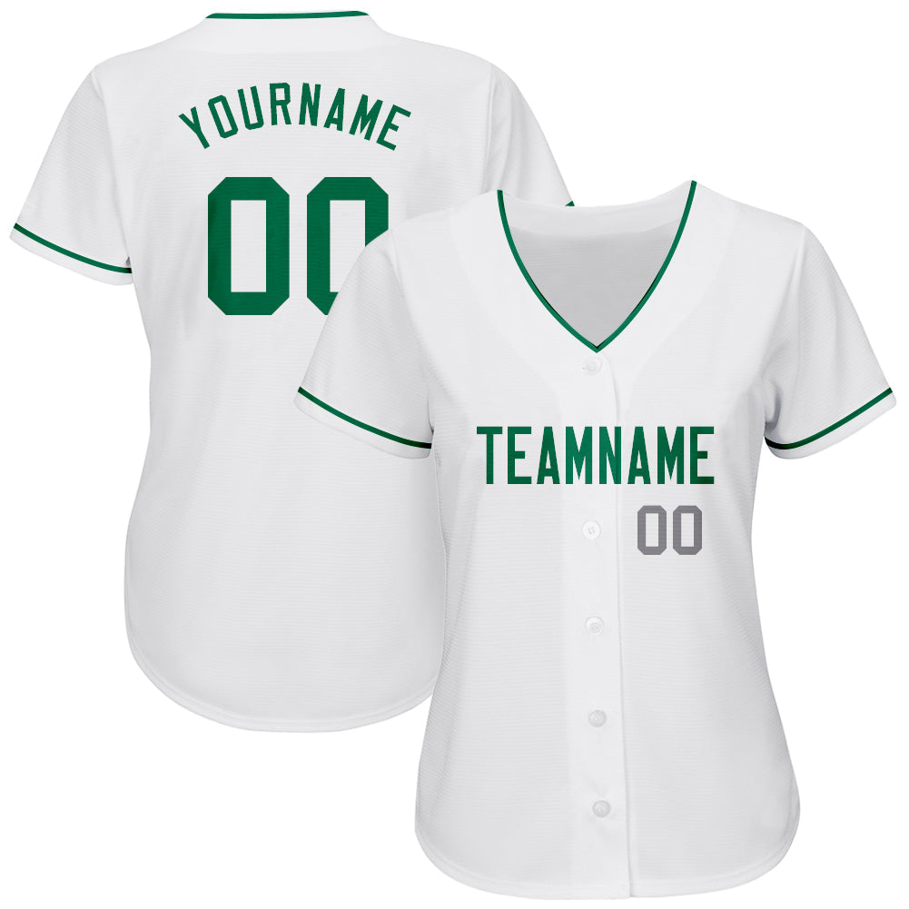 Custom White Kelly Green-Gray Authentic Baseball Jersey view 2