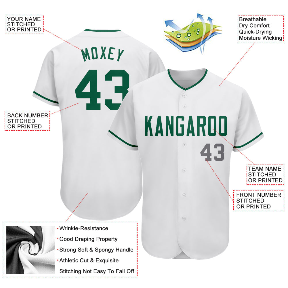 Custom White Kelly Green-Gray Authentic Baseball Jersey view 3