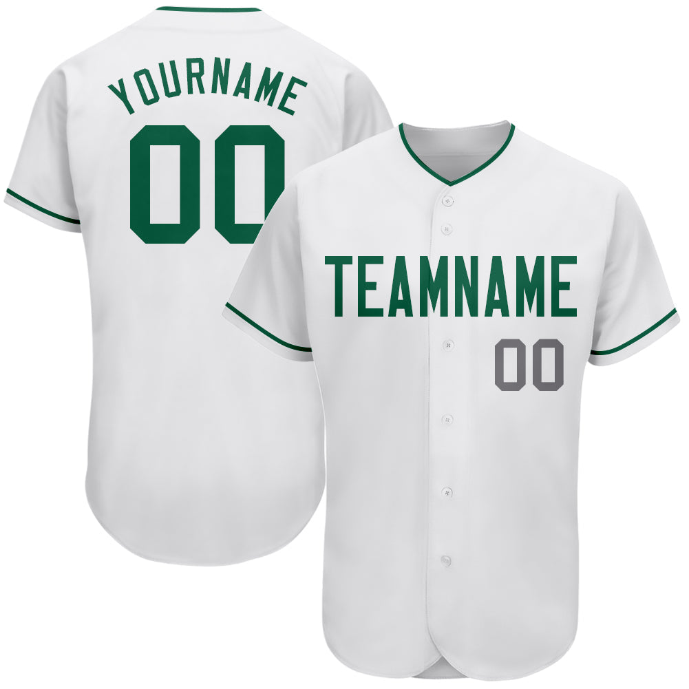 Custom White Kelly Green-Gray Authentic Baseball Jersey - Main View