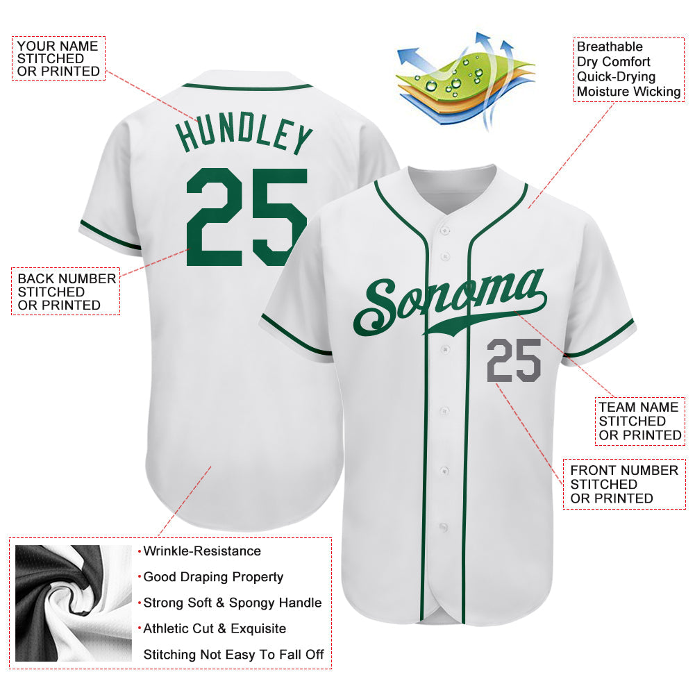 Custom White Kelly Green-Light Gray Authentic Baseball Jersey view 4