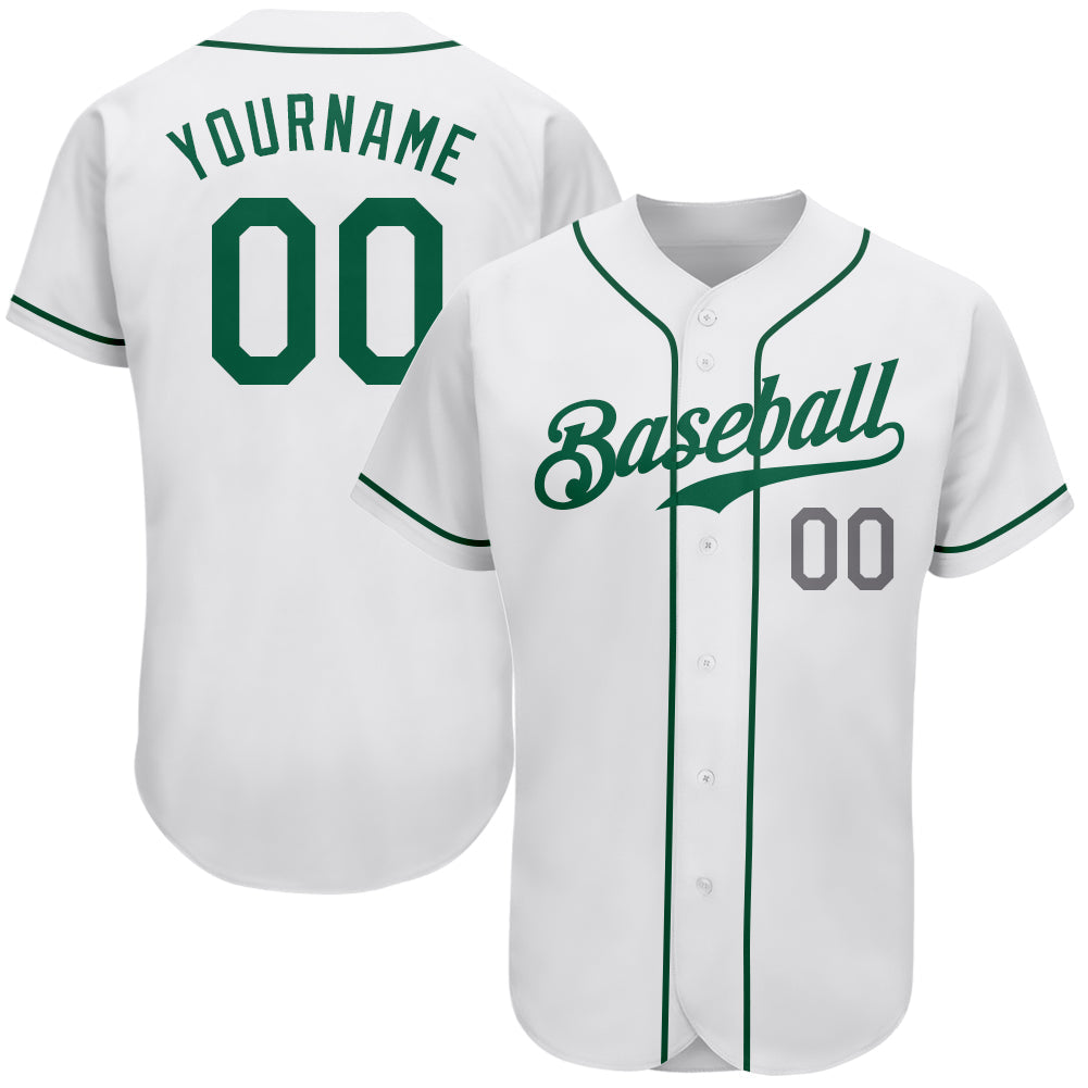 Custom White Kelly Green-Light Gray Authentic Baseball Jersey - Main View