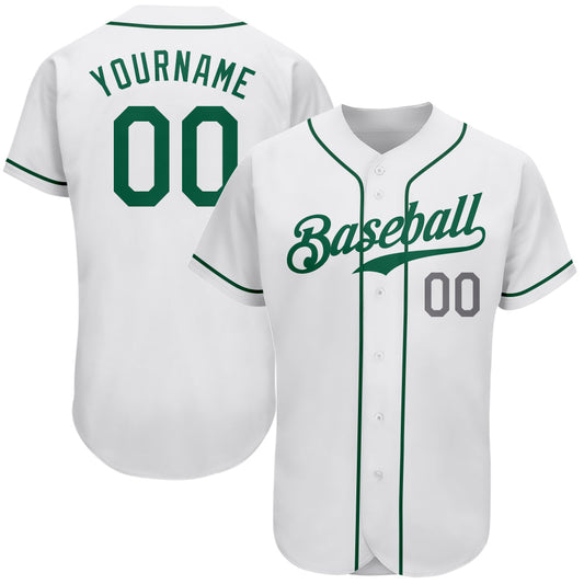 Custom White Kelly Green-Light Gray Authentic Baseball Jersey - Main View