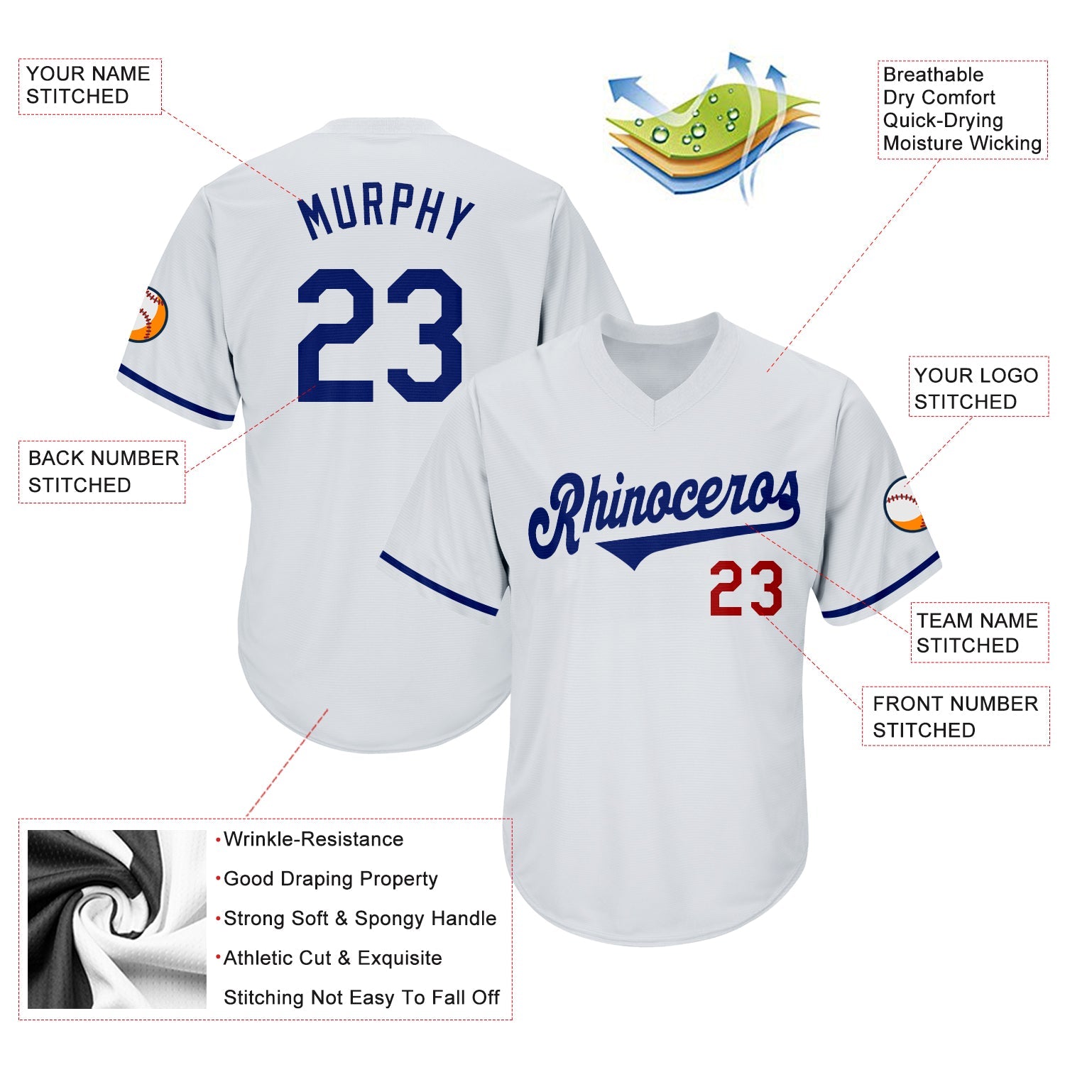 Custom White Royal-Red Authentic Throwback Rib-Knit Baseball Jersey Shirt view 4