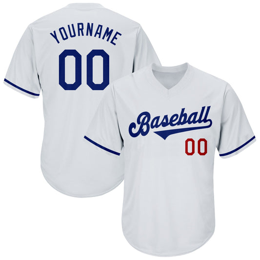 Custom White Royal-Red Authentic Throwback Rib-Knit Baseball Jersey Shirt - Main View
