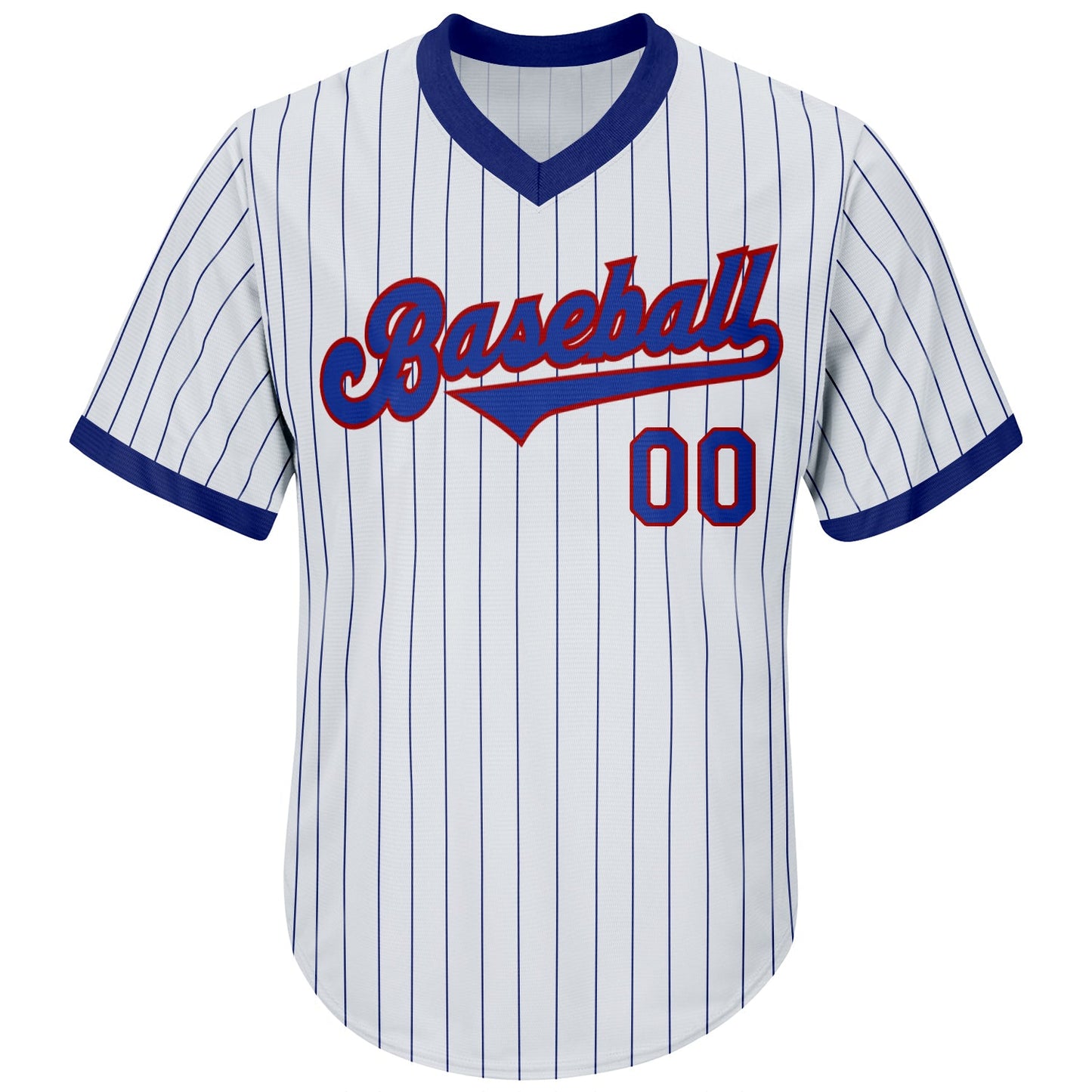 Custom White Royal Pinstripe Royal-Red Authentic Throwback Rib-Knit Baseball Jersey Shirt view 2
