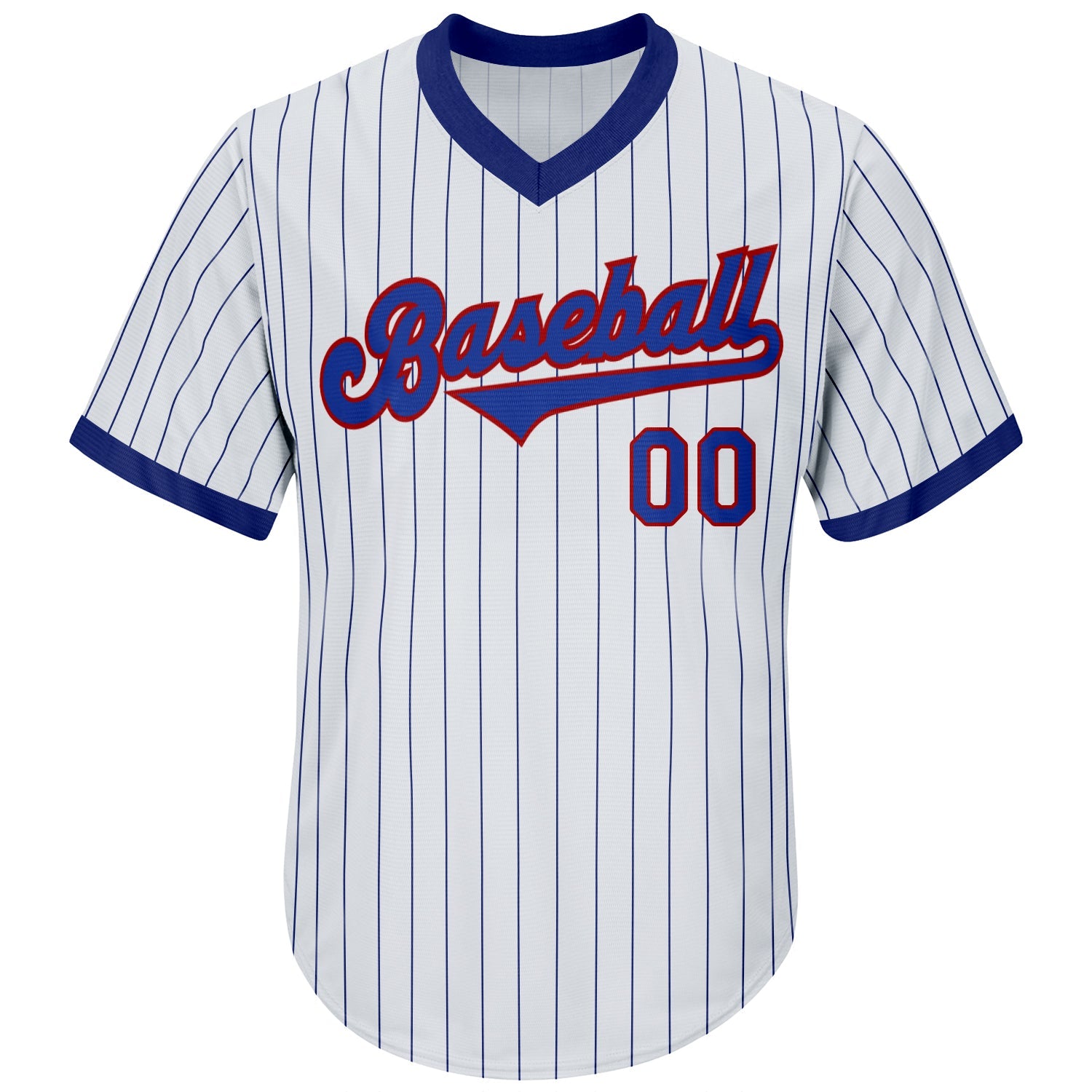 Custom White Royal Pinstripe Royal-Red Authentic Throwback Rib-Knit Baseball Jersey Shirt view 2