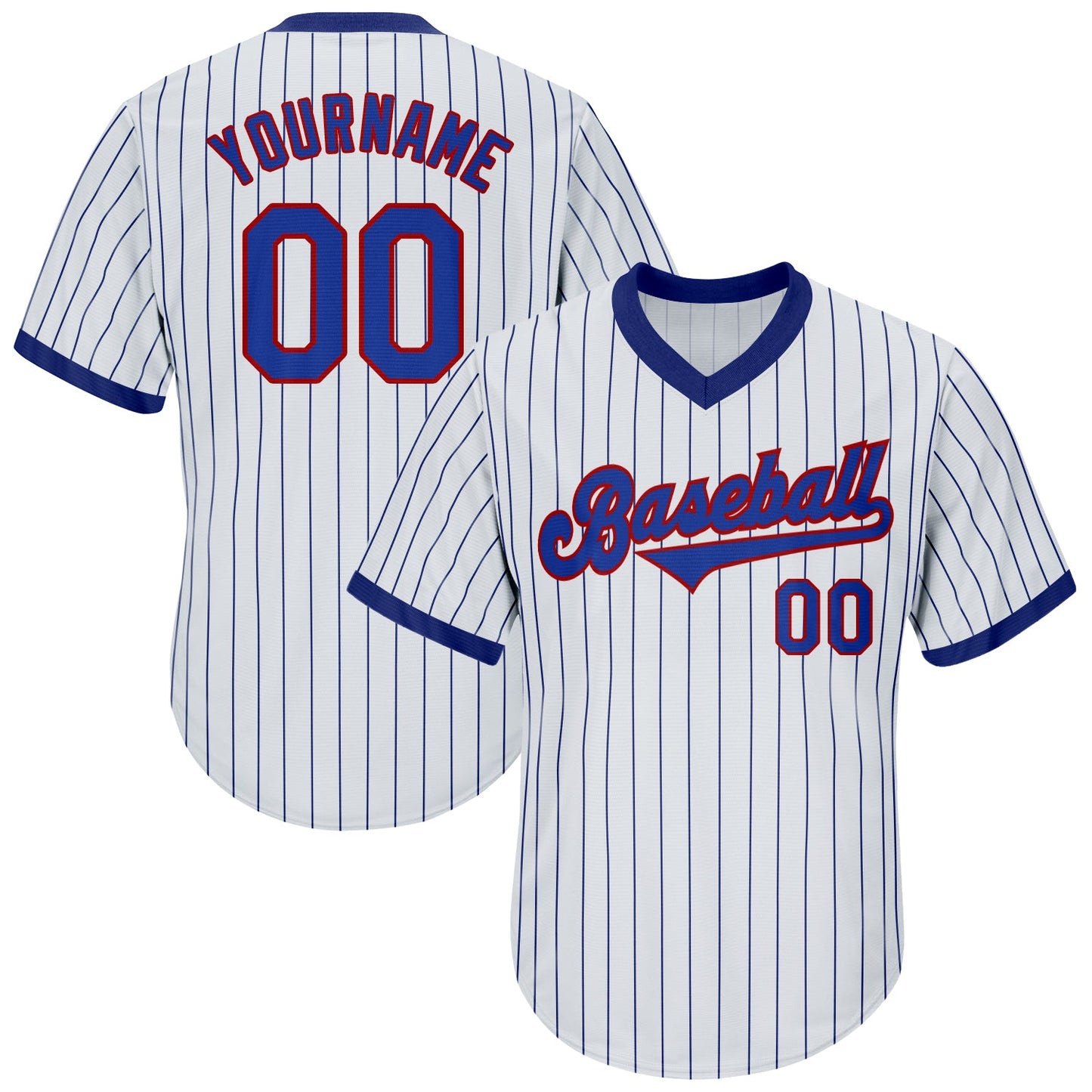 Custom White Royal Pinstripe Royal-Red Authentic Throwback Rib-Knit Baseball Jersey Shirt - Main View