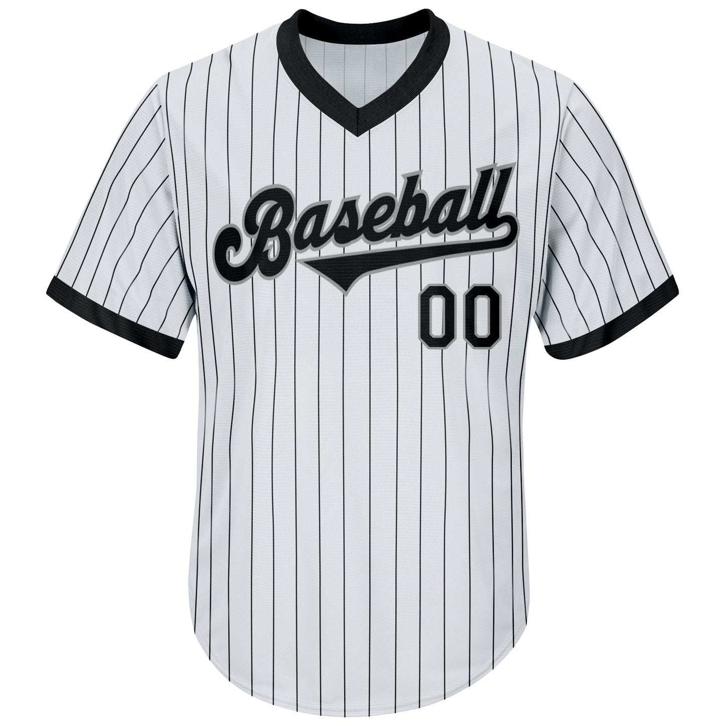 Custom White Black Pinstripe Black-Gray Authentic Throwback Rib-Knit Baseball Jersey Shirt view 2