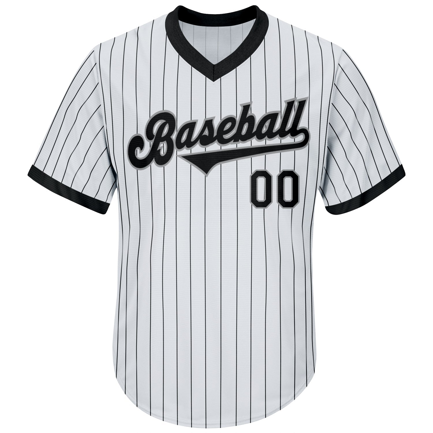 Custom White Black Pinstripe Black-Gray Authentic Throwback Rib-Knit Baseball Jersey Shirt view 2