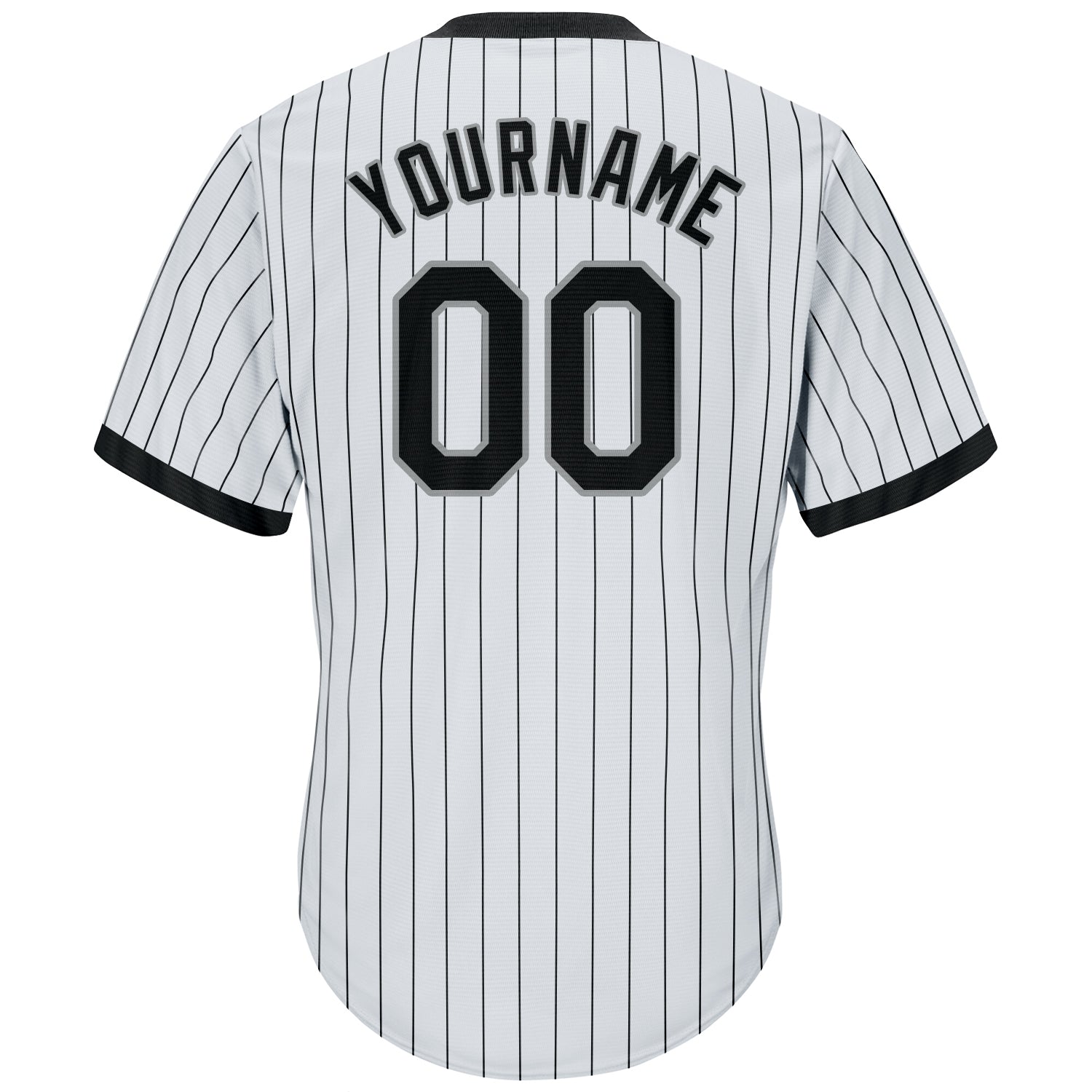 Custom White Black Pinstripe Black-Gray Authentic Throwback Rib-Knit Baseball Jersey Shirt view 3