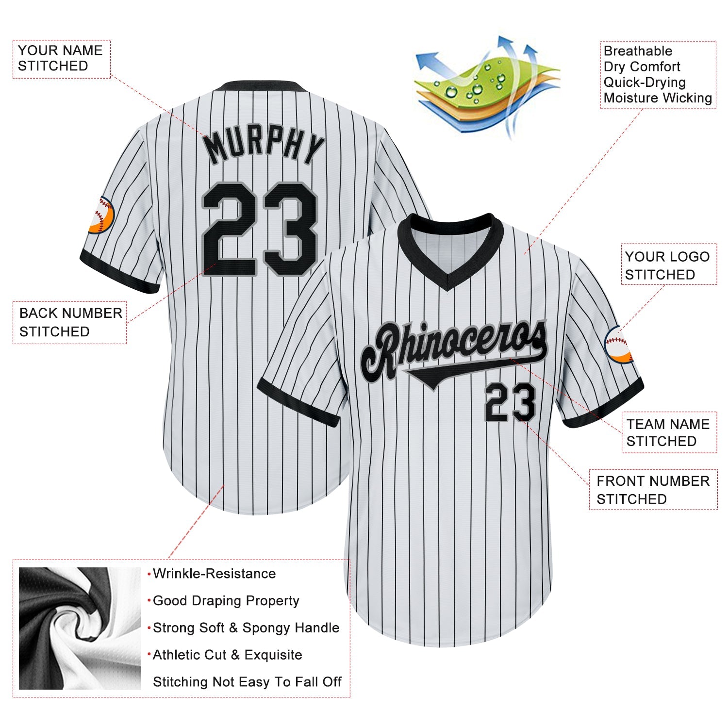 Custom White Black Pinstripe Black-Gray Authentic Throwback Rib-Knit Baseball Jersey Shirt view 4