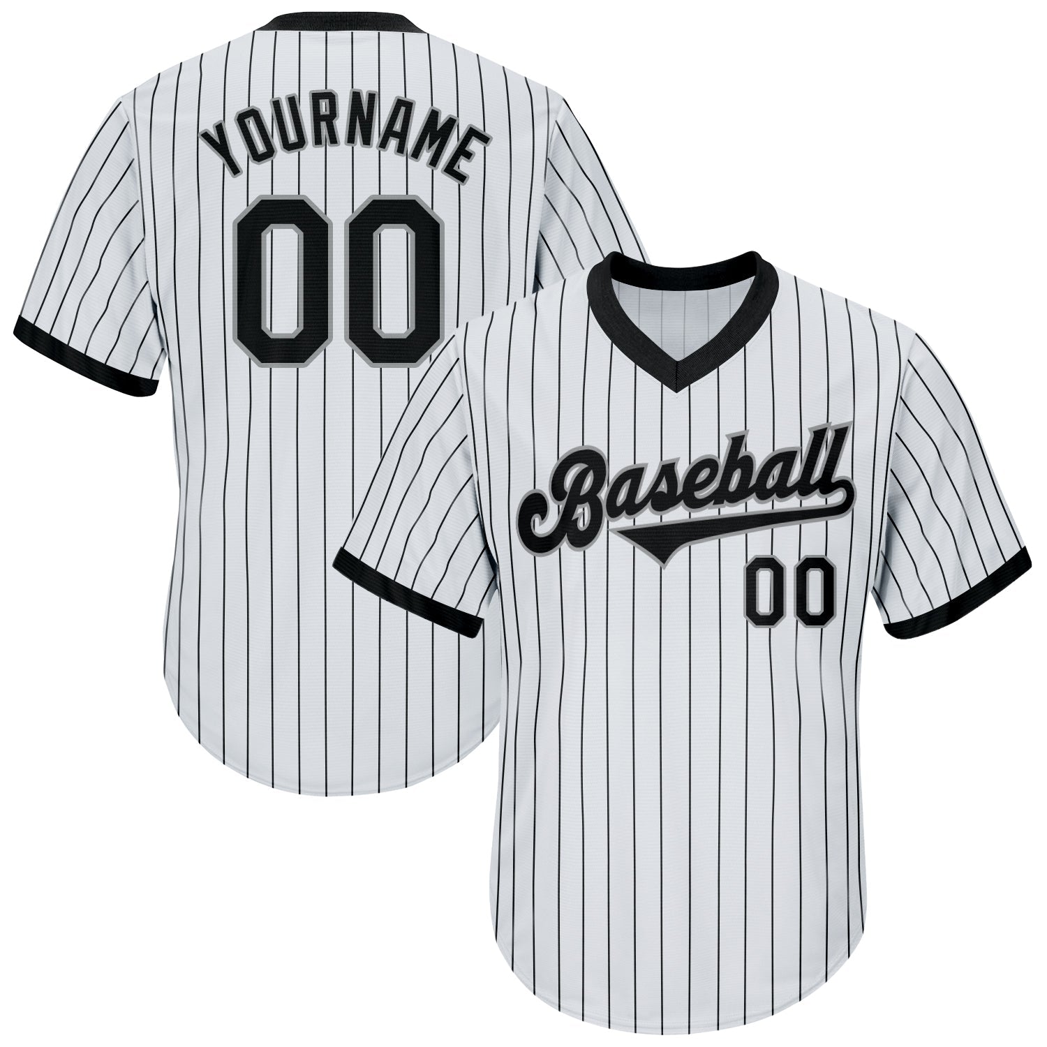 Custom White Black Pinstripe Black-Gray Authentic Throwback Rib-Knit Baseball Jersey Shirt - Main View