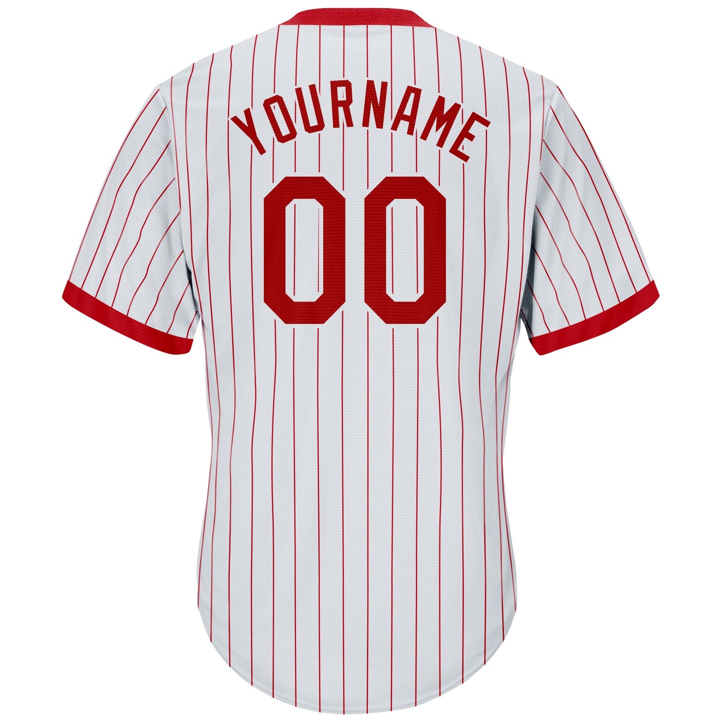Custom White Red Pinstripe Red-White Authentic Throwback Rib-Knit Baseball Jersey Shirt view 3