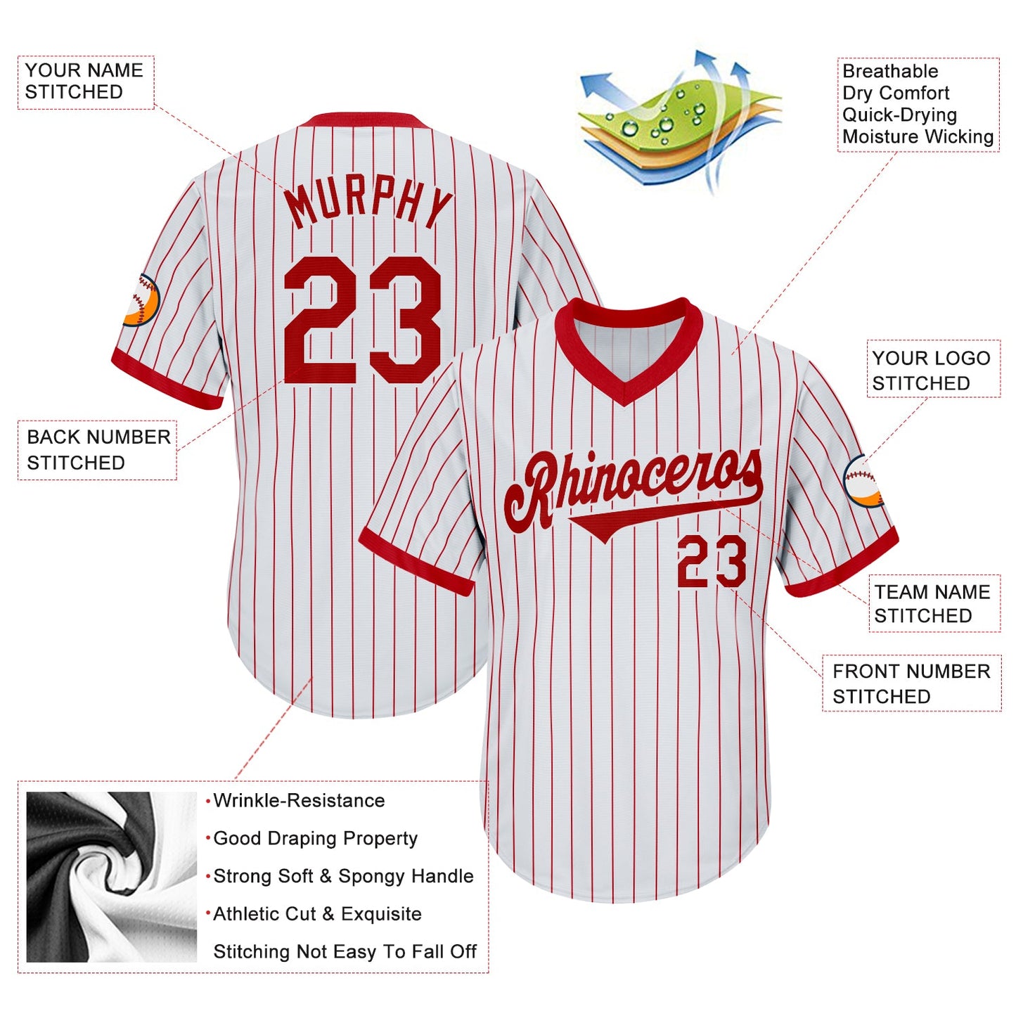 Custom White Red Pinstripe Red-White Authentic Throwback Rib-Knit Baseball Jersey Shirt view 4