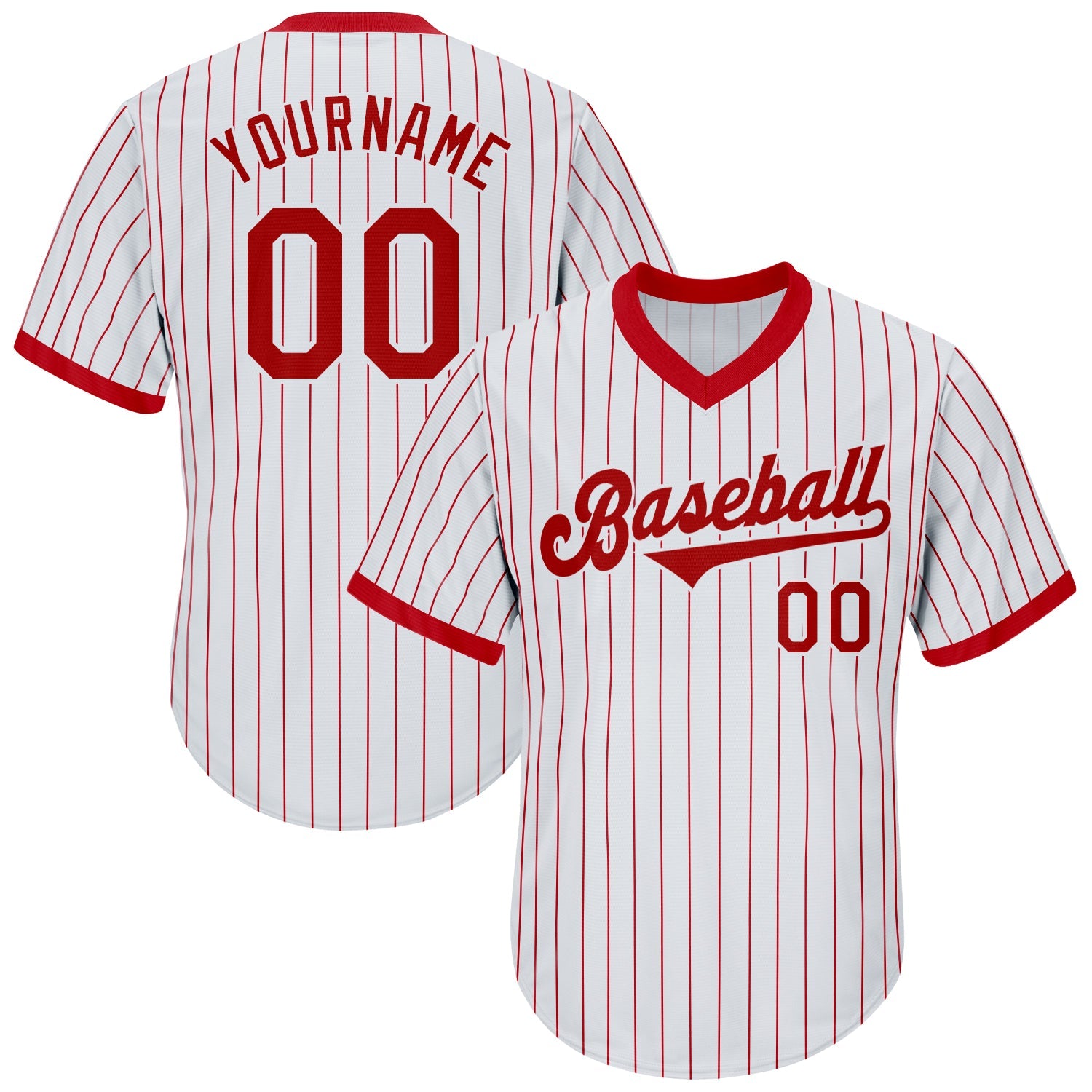 Custom White Red Pinstripe Red-White Authentic Throwback Rib-Knit Baseball Jersey Shirt - Main View