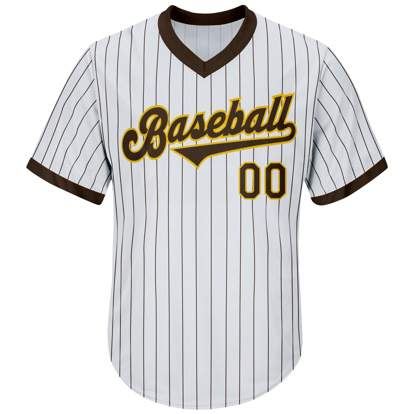 Custom White Brown Pinstripe Brown-Gold Authentic Throwback Rib-Knit Baseball Jersey Shirt view 2
