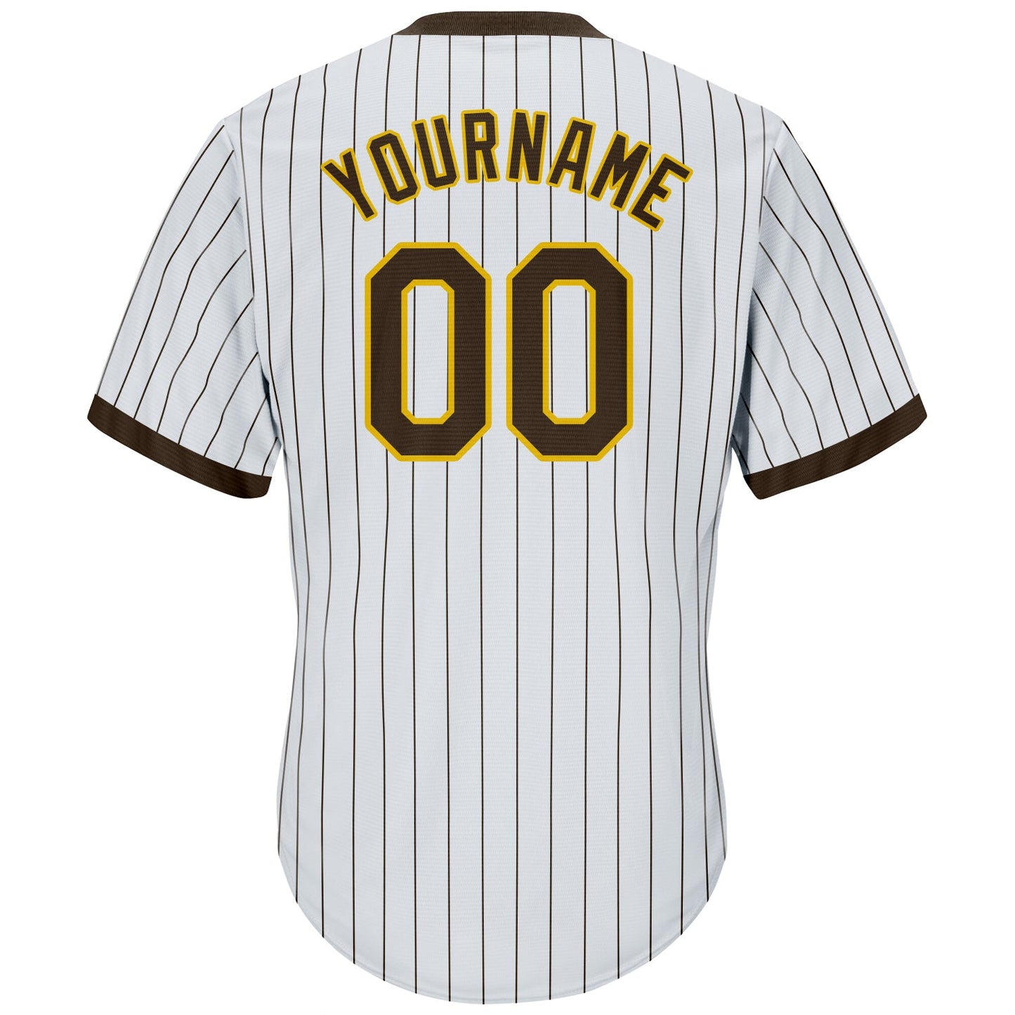 Custom White Brown Pinstripe Brown-Gold Authentic Throwback Rib-Knit Baseball Jersey Shirt view 3
