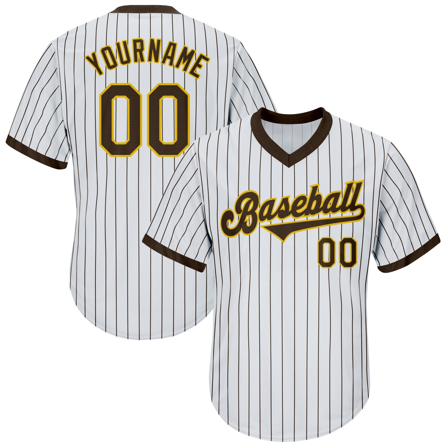 Custom White Brown Pinstripe Brown-Gold Authentic Throwback Rib-Knit Baseball Jersey Shirt - Main View
