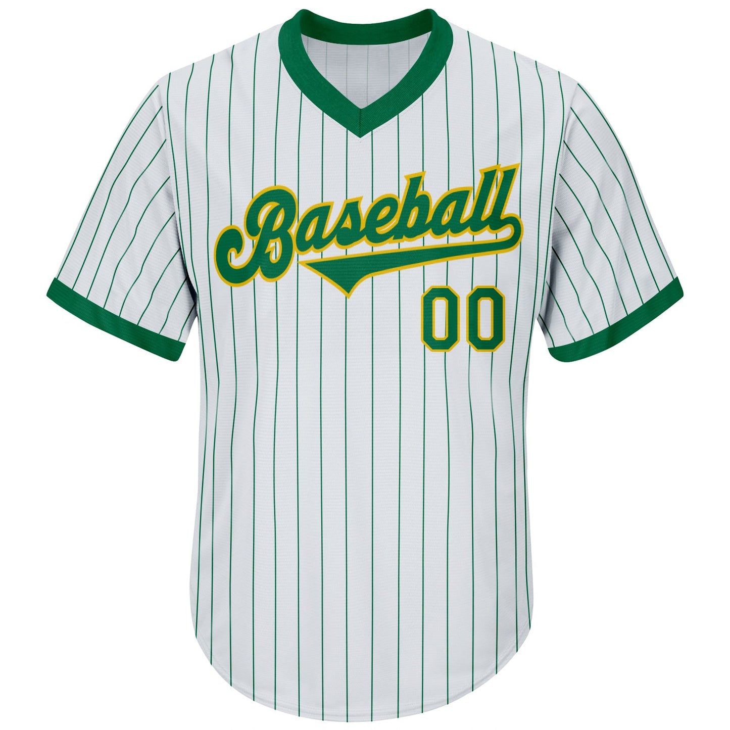 Custom White Kelly Green Pinstripe Kelly Green-Gold Authentic Throwback Rib-Knit Baseball Jersey Shirt view 2