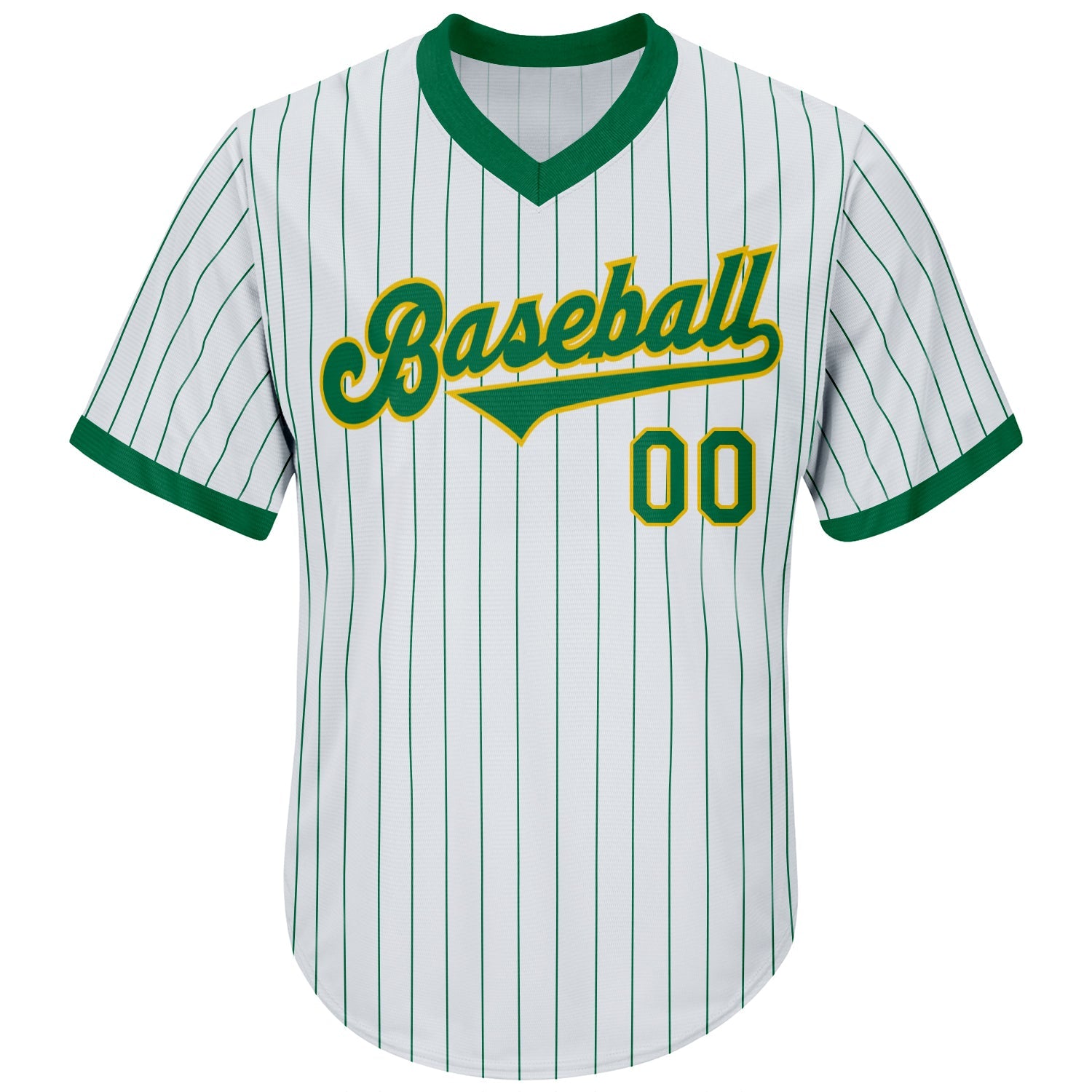 Custom White Kelly Green Pinstripe Kelly Green-Gold Authentic Throwback Rib-Knit Baseball Jersey Shirt view 2